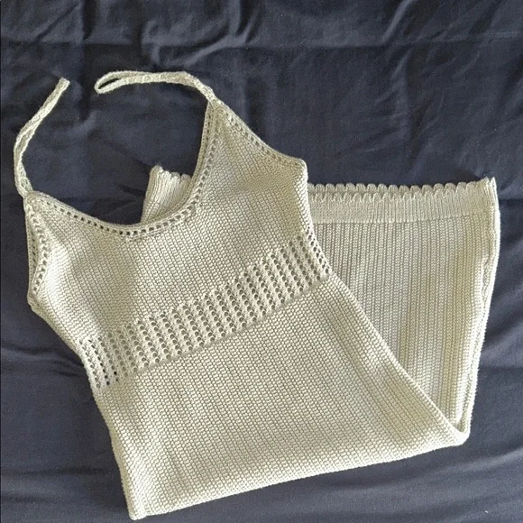 Crochet Knit Sage Green Spaghetti Strap Summer Dress - Picture 1 of 3